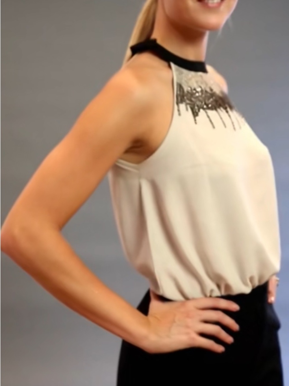 Dressy beaded neck halter blouse